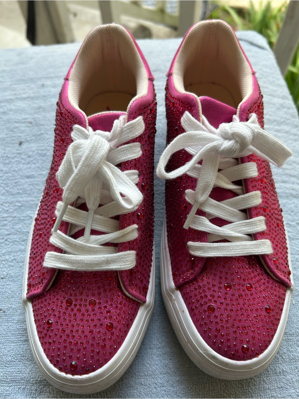 Sugar Sparkle Hot Pink Crystal Lace-Up Sneakers
